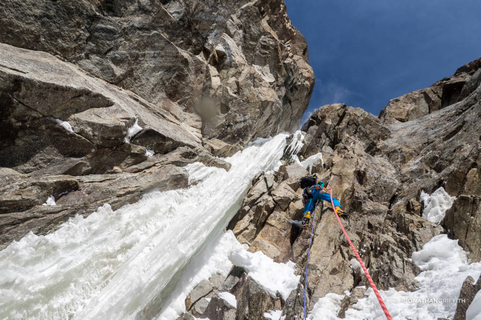 Trying to avoid the horror-ice by heading up the rock