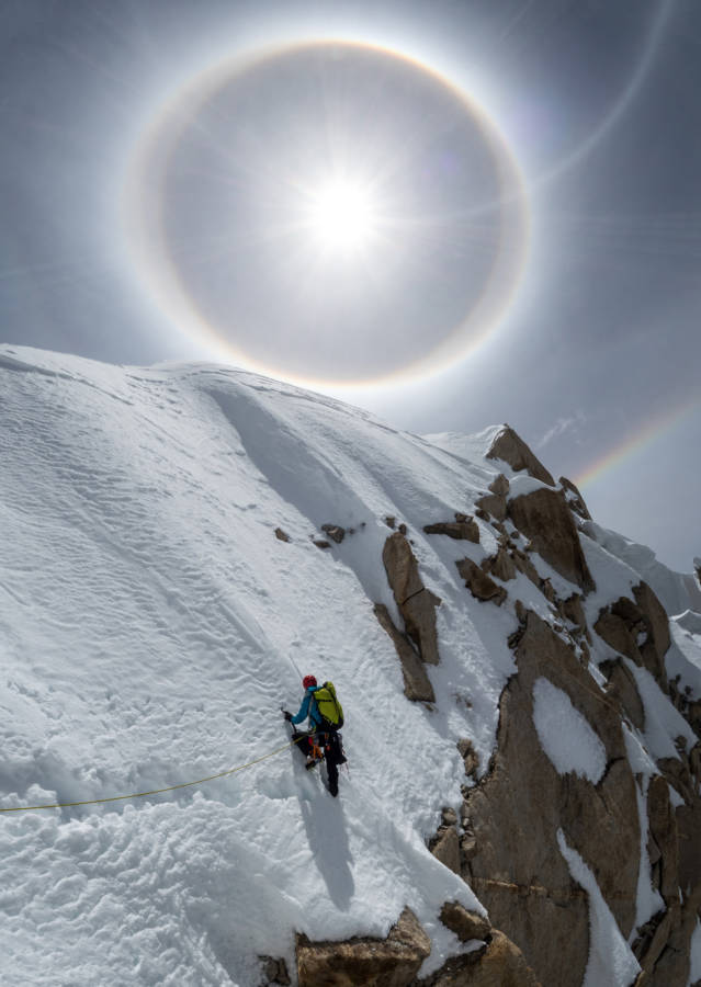 The summit ridge under ice halos